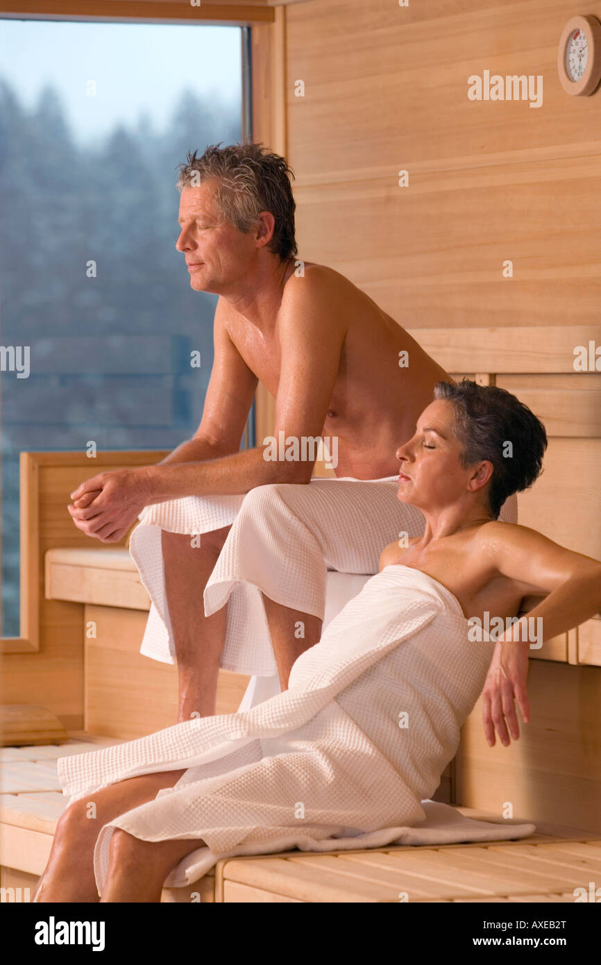 Mature couple in sauna Stock Photo - Alamy