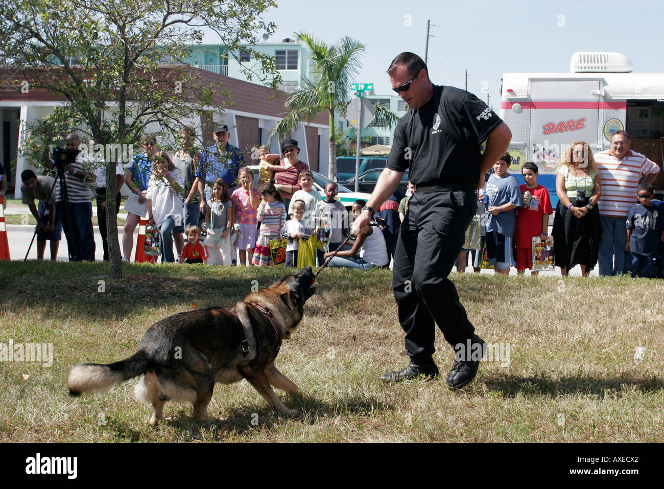 North Miami Beach Florida,Police Department,law enforcement,crime prevention,criminology,Open house houses home homes residence,police dog dogs,K 9,Ge Stock Photo