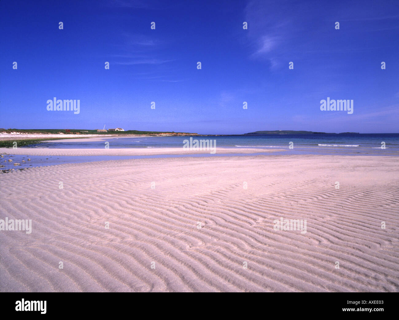 dh Newark Bay beach DEERNESS ORKNEY SCOTLAND Scottish island remote sandy beaches tranquil blue sky peaceful sand ground Stock Photo