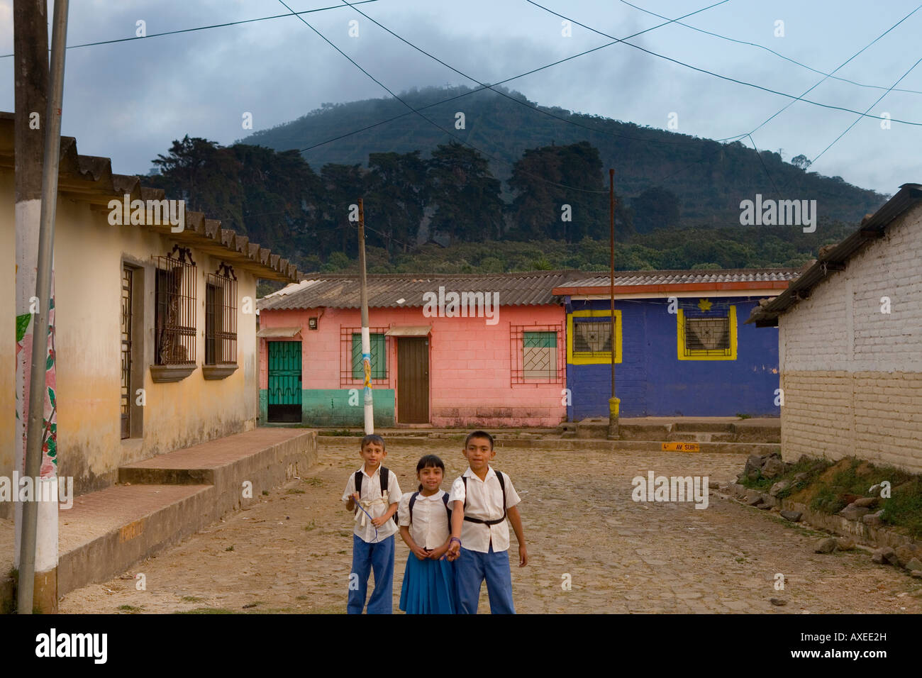 School children in street Apaneca El Salvador Stock Photo
