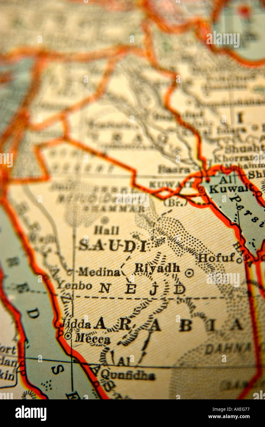 Saudi Arabia on an antique map Stock Photo - Alamy