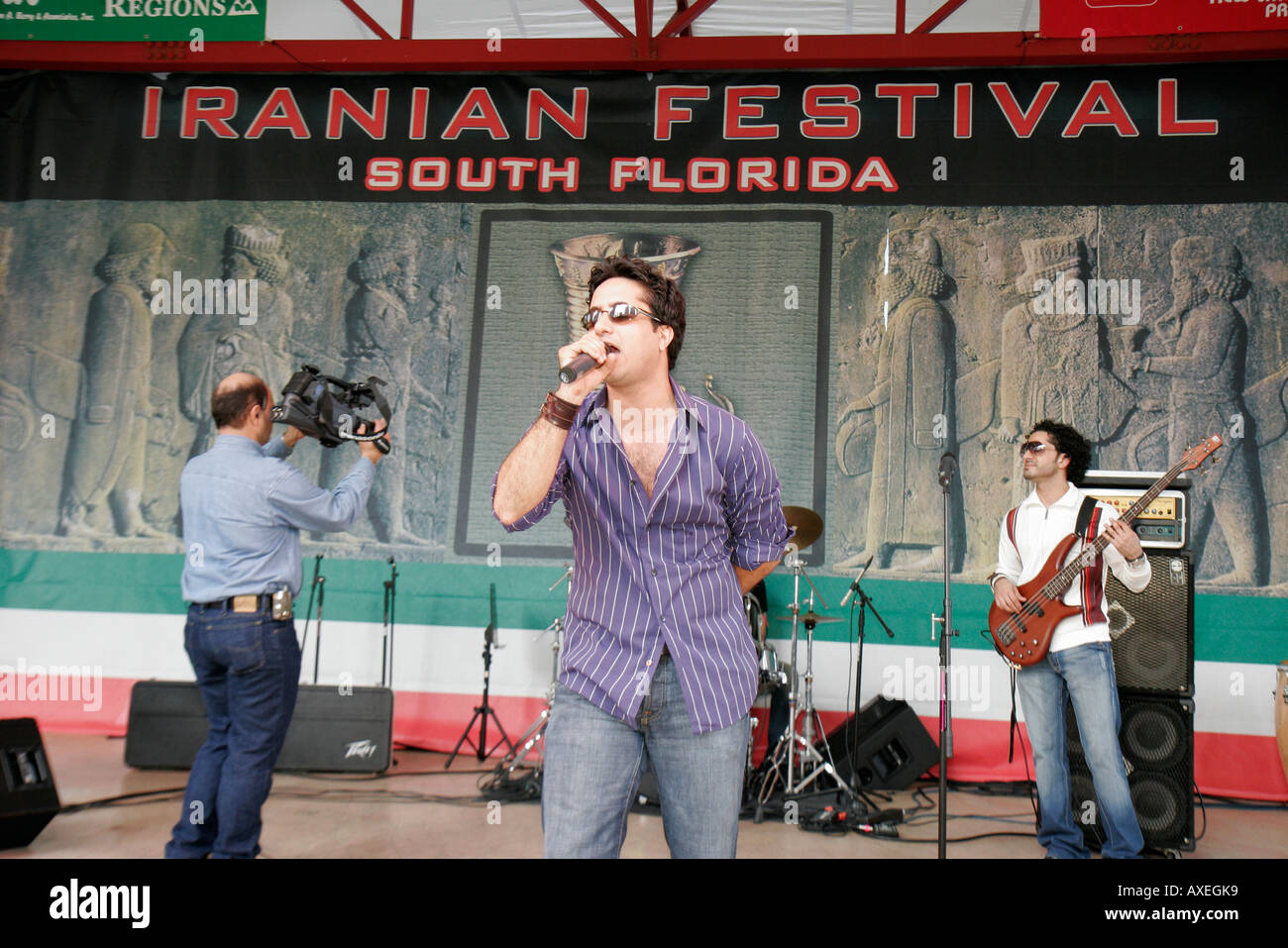 Miami Florida,Bayfront Park,Iranian Festival,festivals,celebration,fair,Iran,Persian,adult adults man men male,singer,singing,performer,performing,ban Stock Photo