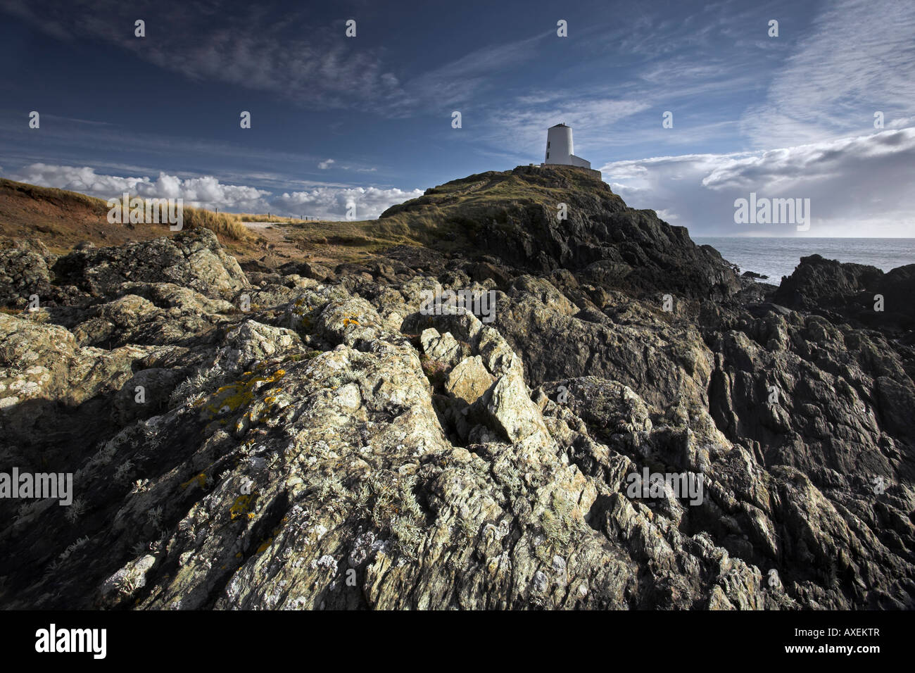 The Lighthouse at Llanddwyn island, Anglessy, North Wales, UK Stock Photo