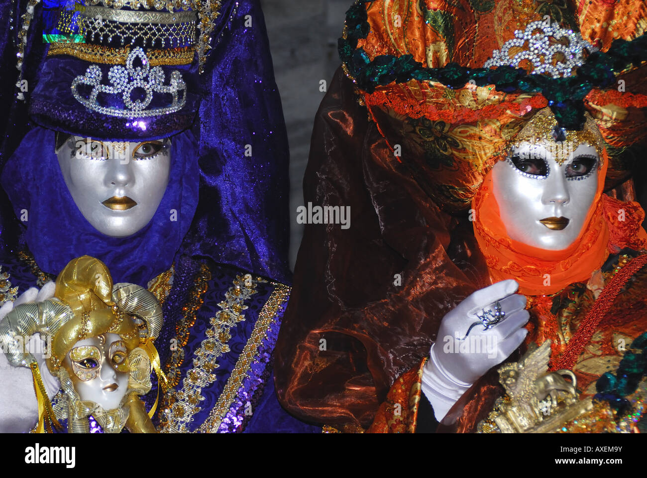 Venice Italy carnival 2008 two masks red one and blue one Stock Photo ...