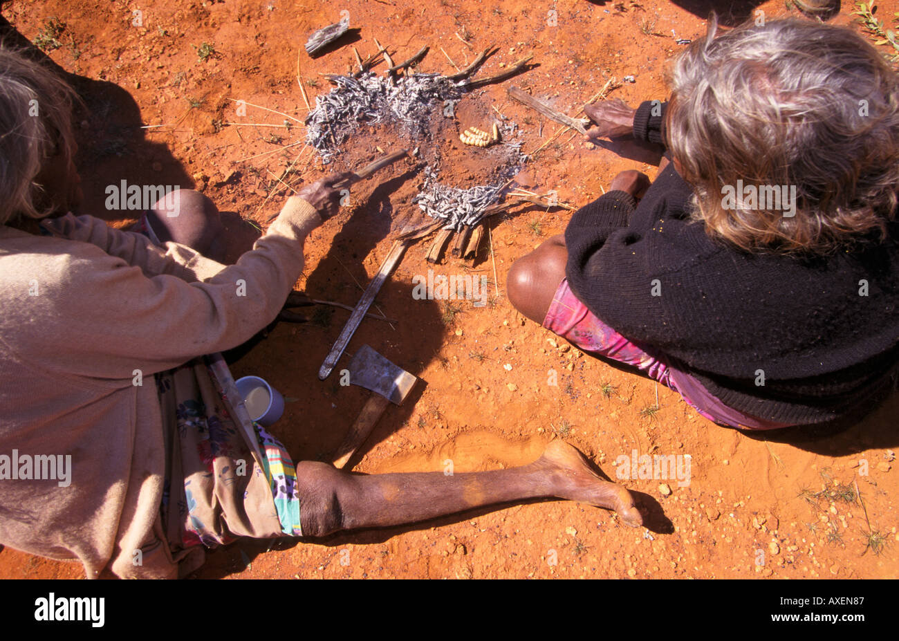 Cooking witchetty grubs outback Australia Stock Photo Alamy