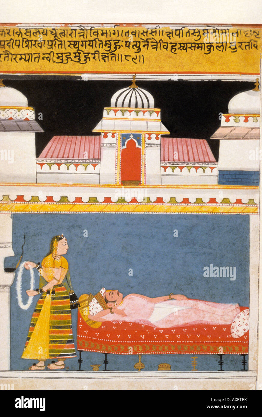 Malwa (India) Krishna meets radha c 1600 kanoria. Indian miniature painting, Rajasthan India Stock Photo
