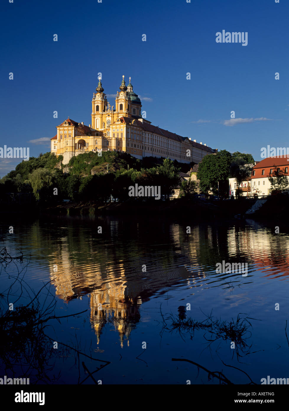 Melk, Klosteranlage, Blick über die Donau Stock Photo