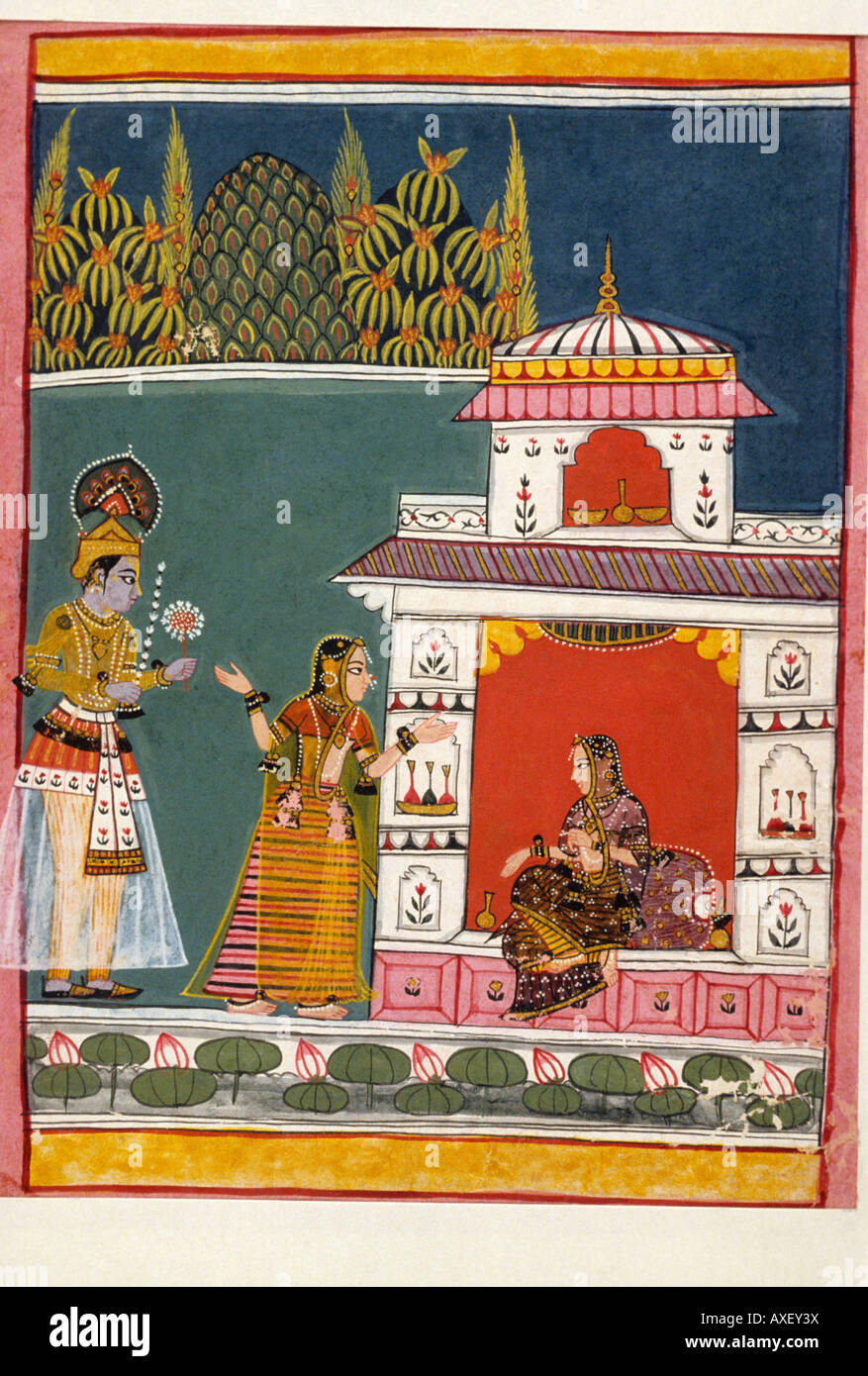 Malwa (India) Krishna meets Radha c 1600 kanoria. Indian miniature painting, India Stock Photo