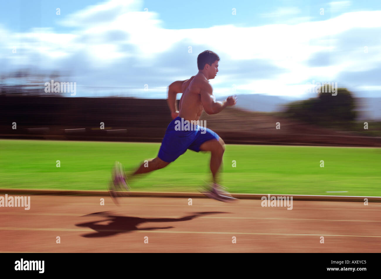 running with shirt off