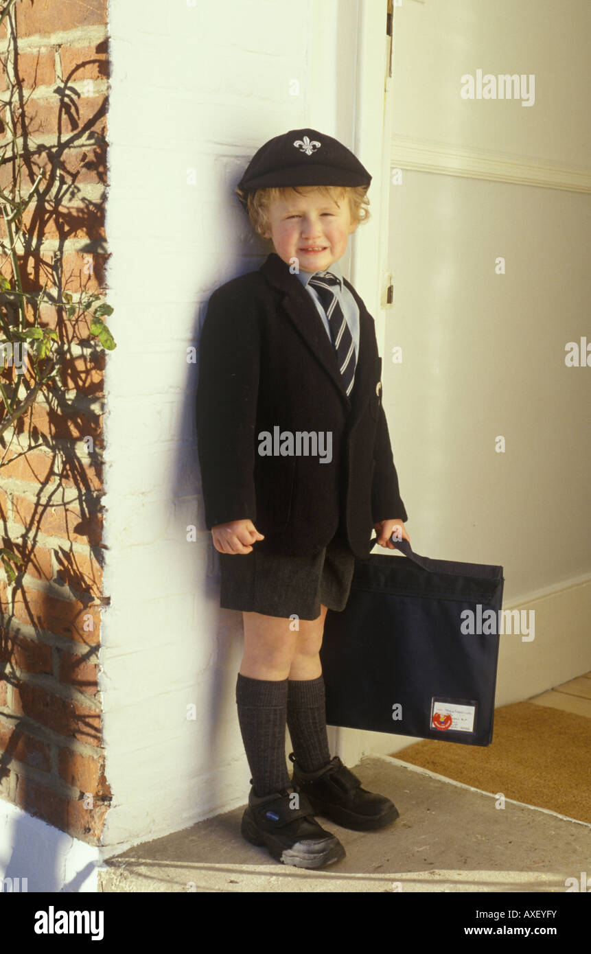 little boy in school uniform Stock Photo