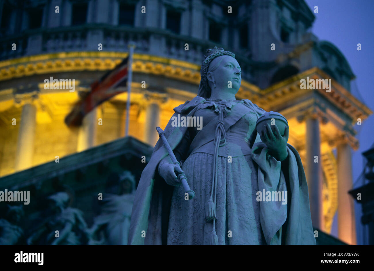 Statue of Queen Victoria stands in front of Belfast City Hall, in the