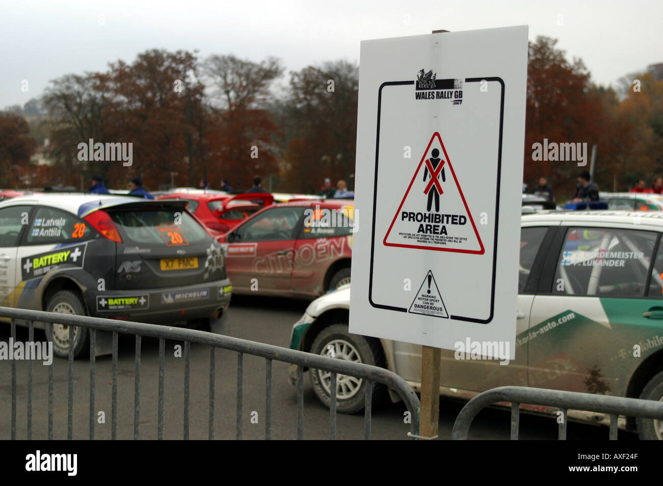 wrc parc ferme in sennybridge wales for Wales Rally GB Stock Photo - Alamy