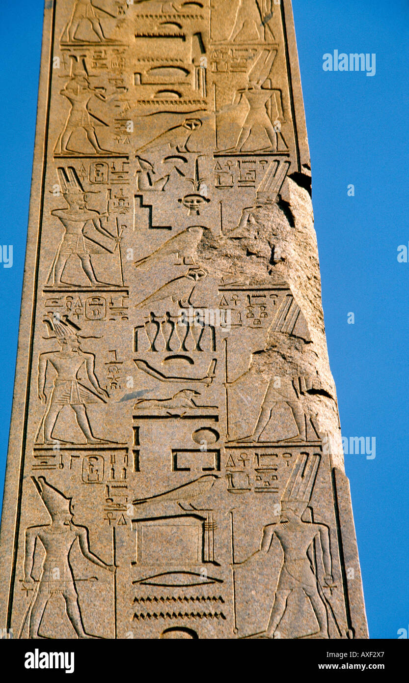 Karnak Egypt Obelisk Of Hatshepsut Hieroglyphics Stock Photo