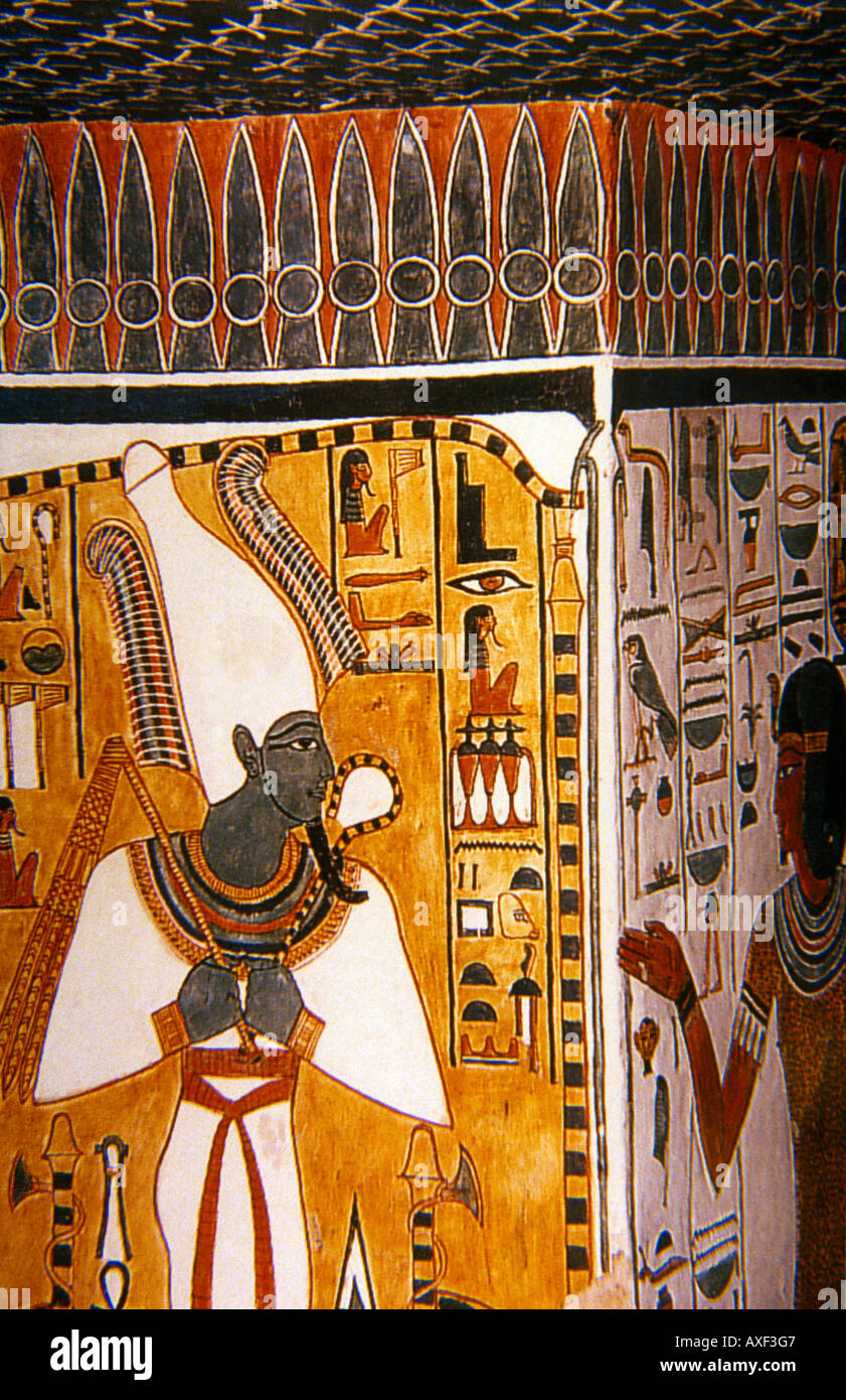 Luxor Egypt Osiris Shown on a Pillar in Nefertari's Tomb Stock Photo