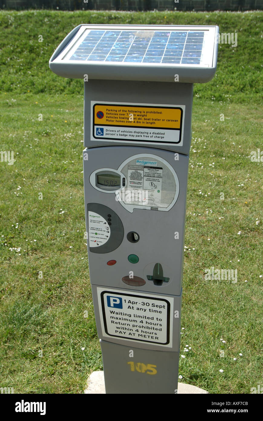 Burnham on Sea seafront high tech parking fee machine & solar panel Stock Photo
