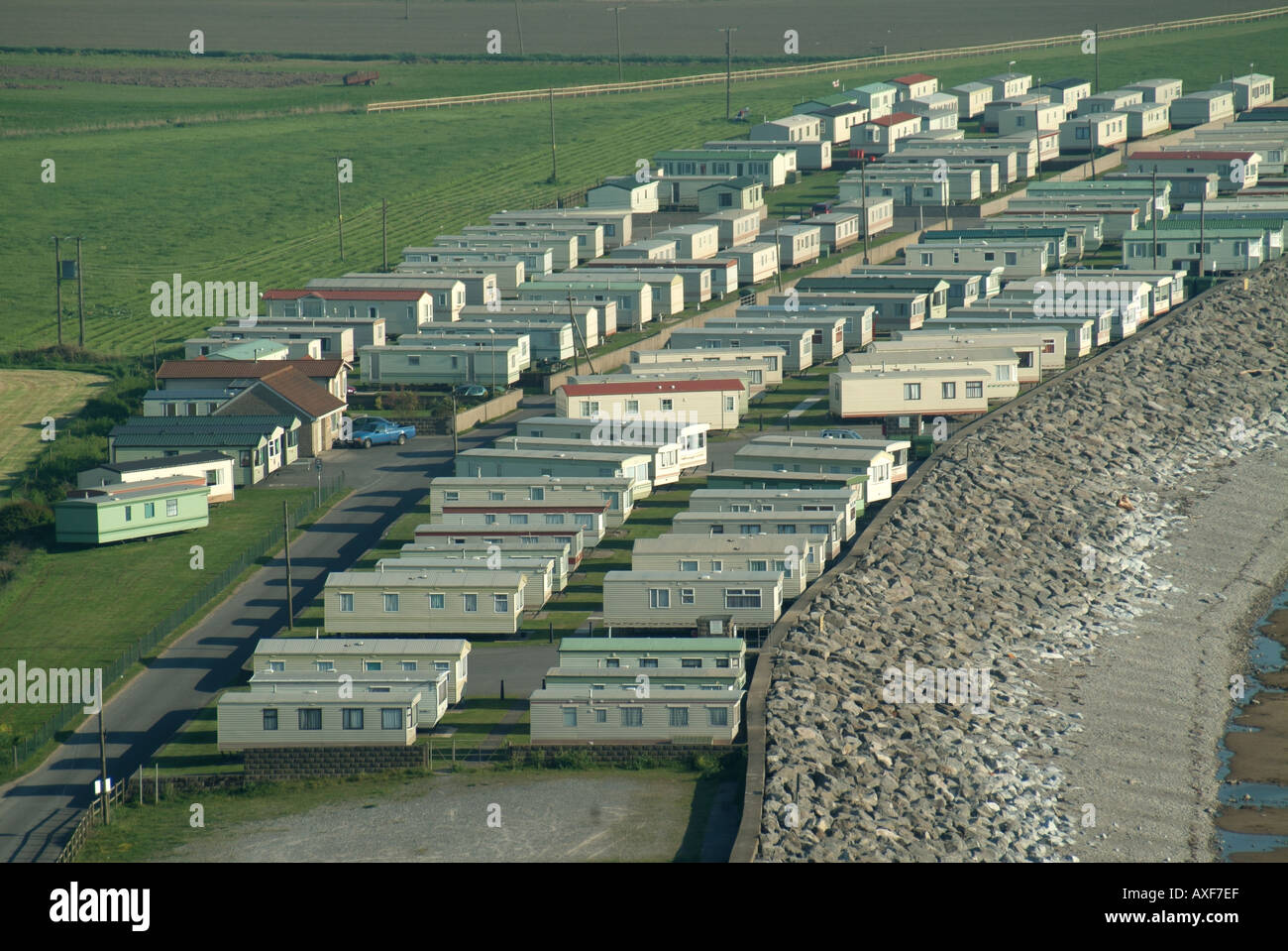 Brean near Burnham on Sea semi aerial view of waterside caravan mobile home park Stock Photo Alamy