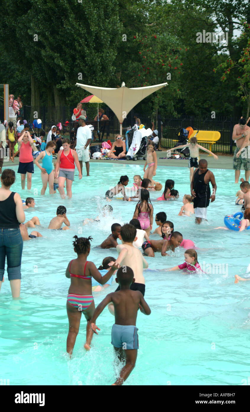 Children In A Paddling Pool On Hampstead Heath London Stock Photo Alamy