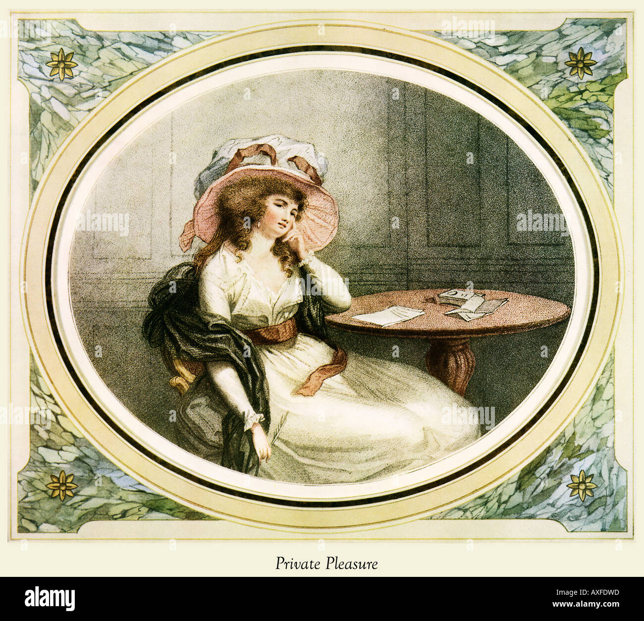 Private Pleasure Regency print of a lady at home composing a letter by William Ward and engraved by John Henry Ramberg Stock Photo