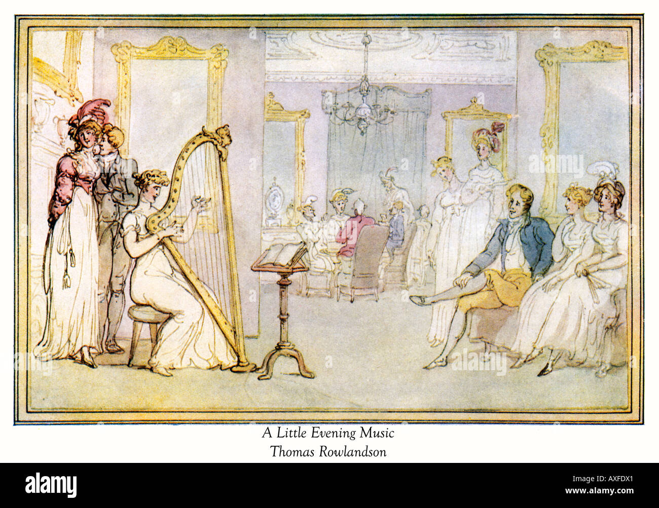 Thomas Rowlandson A Little Evening Music Georgian cartoon of a fashionable soiree where not everybody is interested in the music Stock Photo