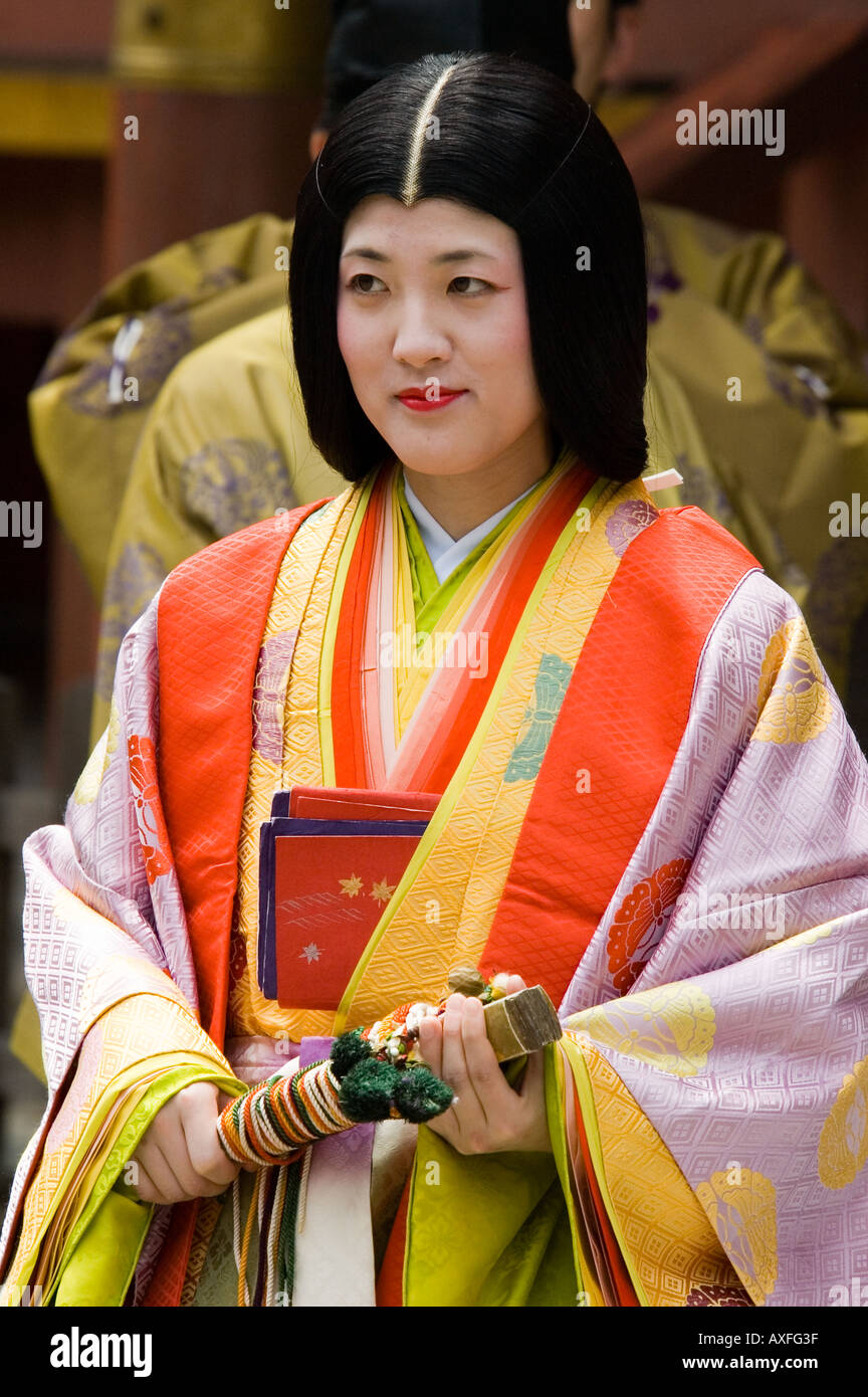 A woman dressed in Heian period costume at the Gokusui no en festival in  Hiraizumi Iwate Japan Stock Photo - Alamy