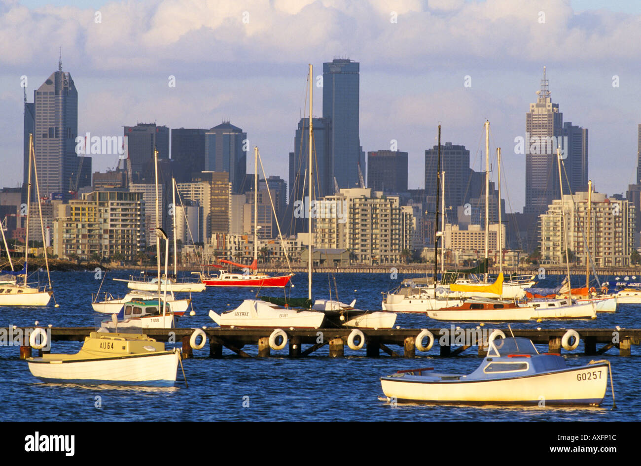 City skyline viewed across Hobson s Bay from Williamstown Melbourne Port Phillip Bay Victoria City skyline viewed across Hobson s Bay from Williamstown Melbourne Port Phillip Bay Victoria