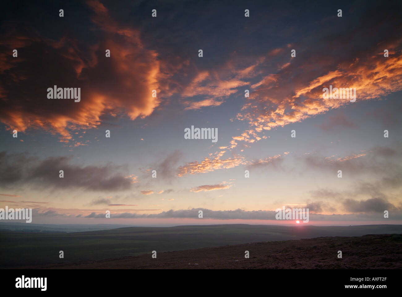 Sunrise sky Stannage Edge near Hathersage Derbyshire Peak district National Park Near Sheffield England UK GB EU Europe Stanage Stock Photo