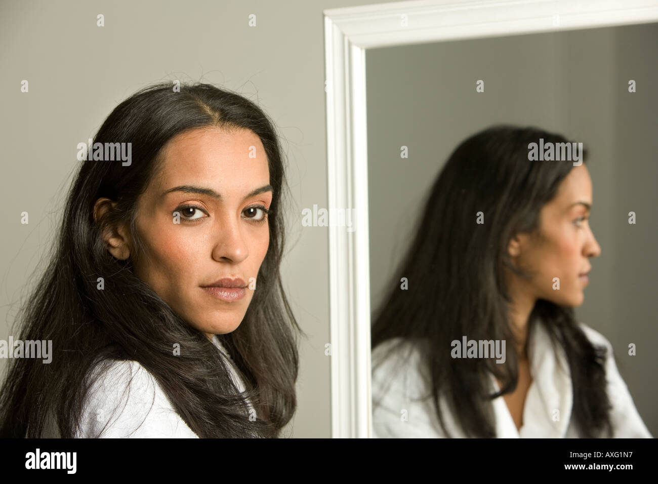 Thin Hair Women Mirror Stock Photos Thin Hair Women Mirror Stock