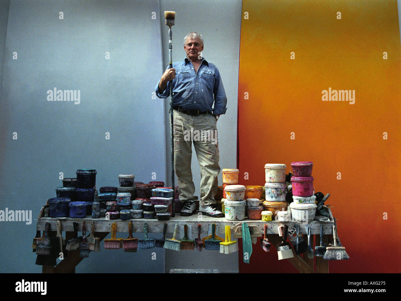 Artist Bell Artist Trevor Bell in front of two of his quiet five painting in his ...