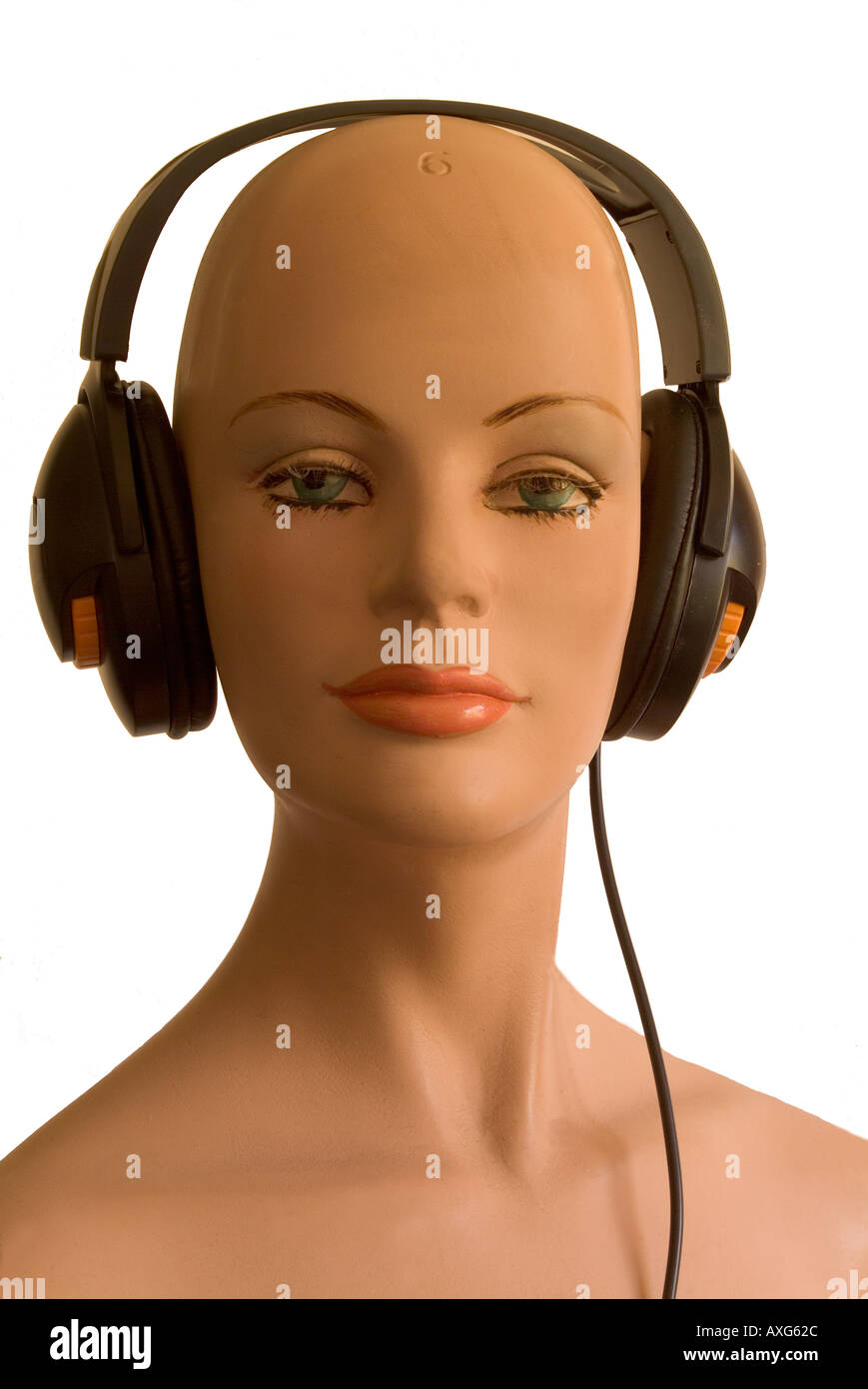 Female display dummy with headphones Stock Photo Alamy