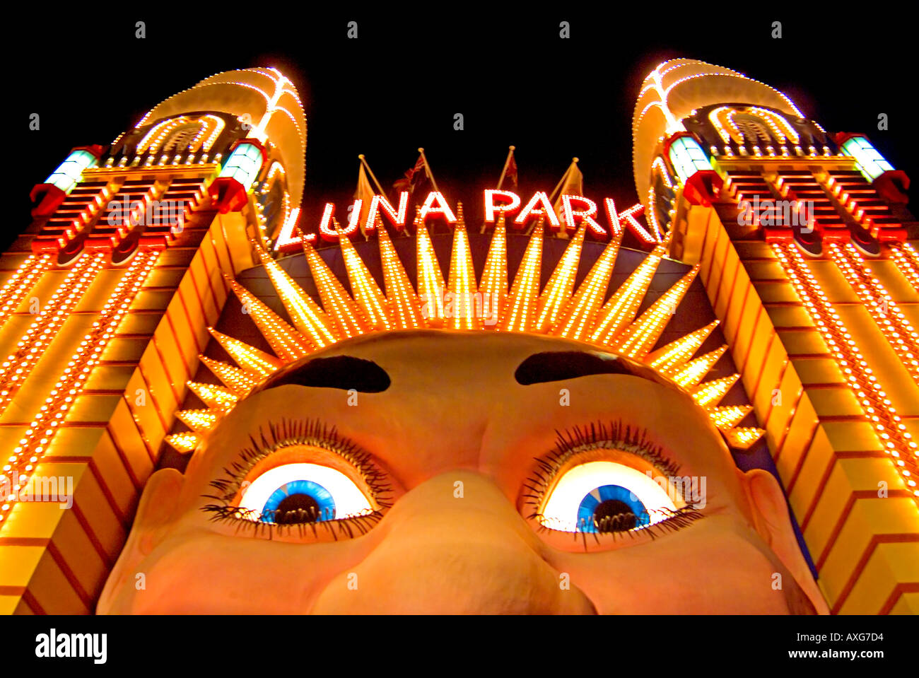 Luna Park fun fair Sydney by night Stock Photo Alamy