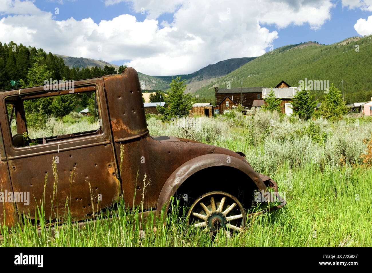 Antique rustic car in Elkhorn, Montana ghost town Stock Photo Alamy