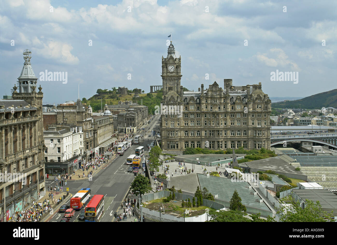Princes Street in Edinburgh viewed from the Scott Monument in Princes Street Gardens Stock Photo