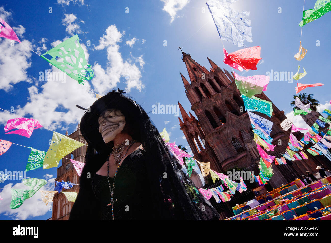 Woman Dressed Up for Day of the Dead, San Miguel de Allende, Mexico Stock Photo