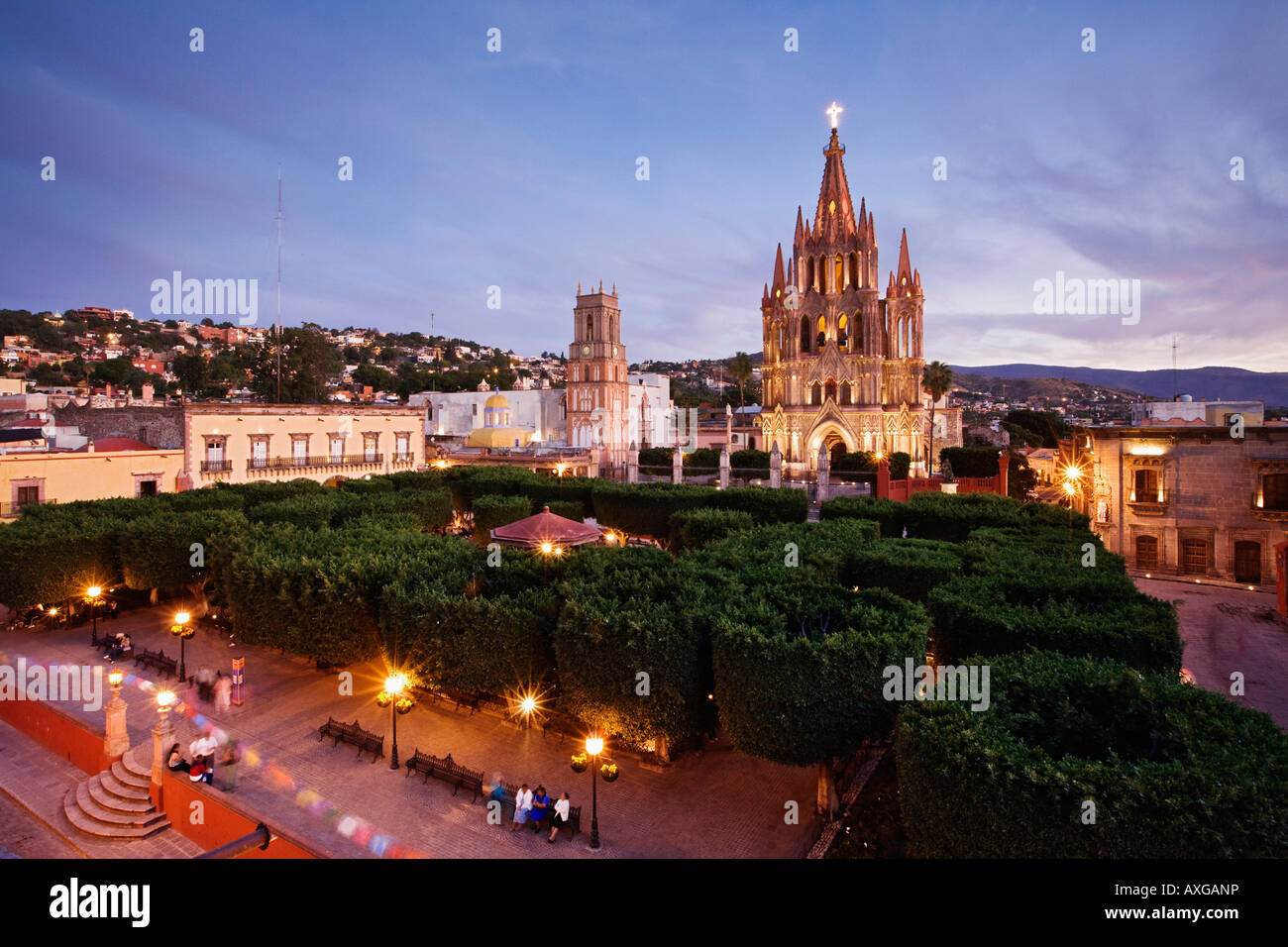 San Miguel de Allende at Dusk, Mexico Stock Photo