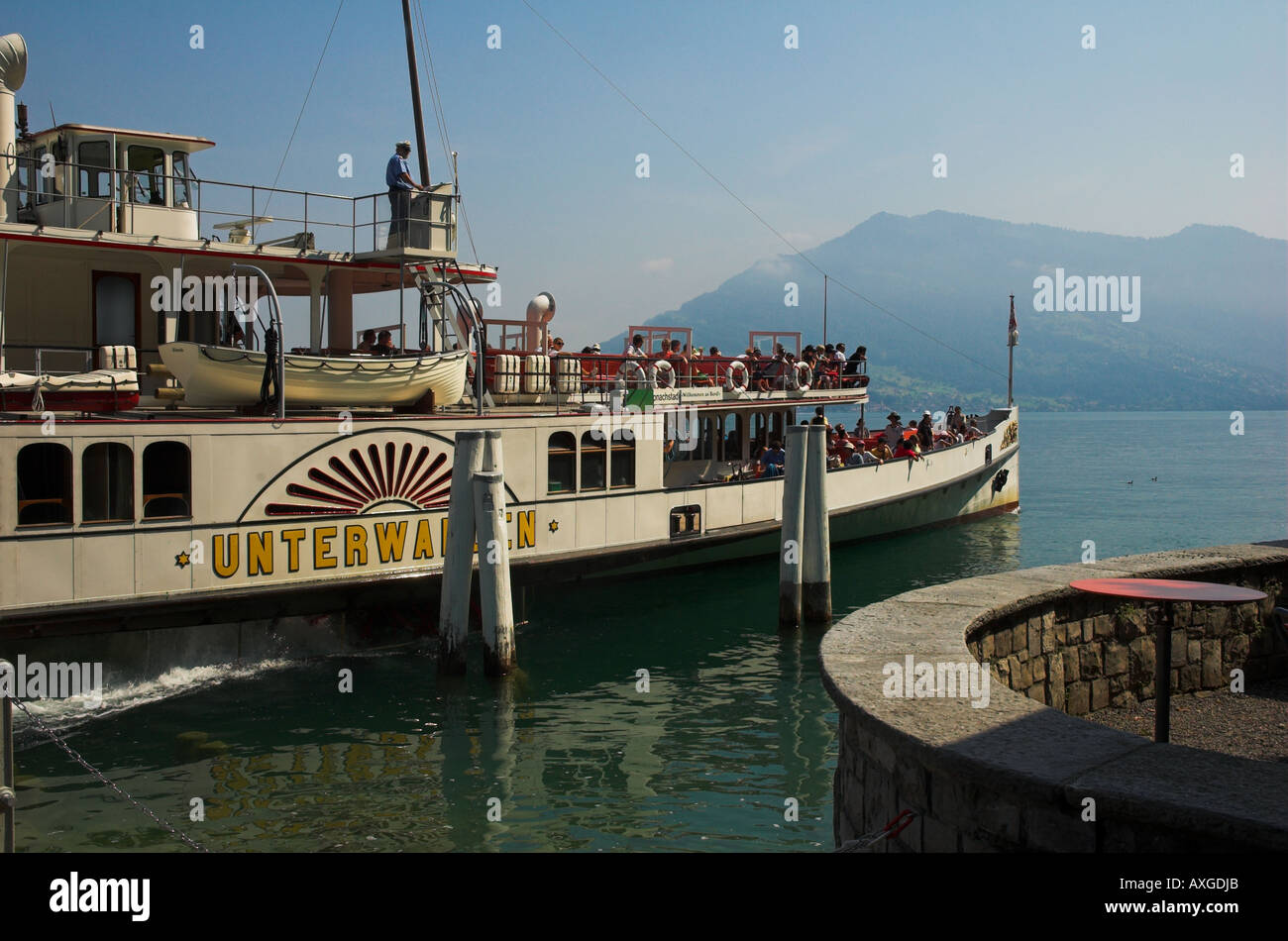 Pleasureboat on Lake Lucerne Switzerland Stock Photo