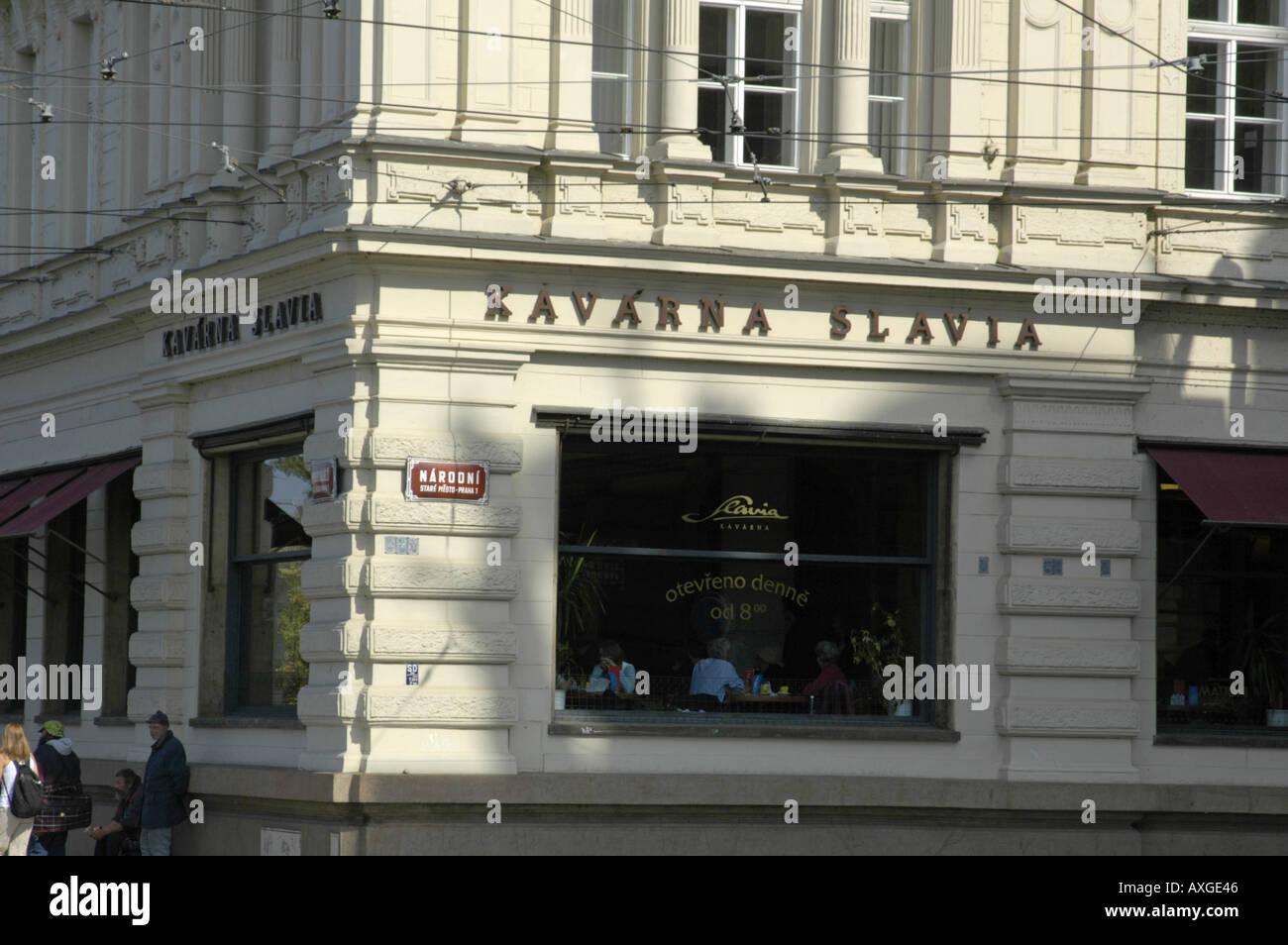 Prague, city view, Cafe Kavarna Slavia Stock Photo