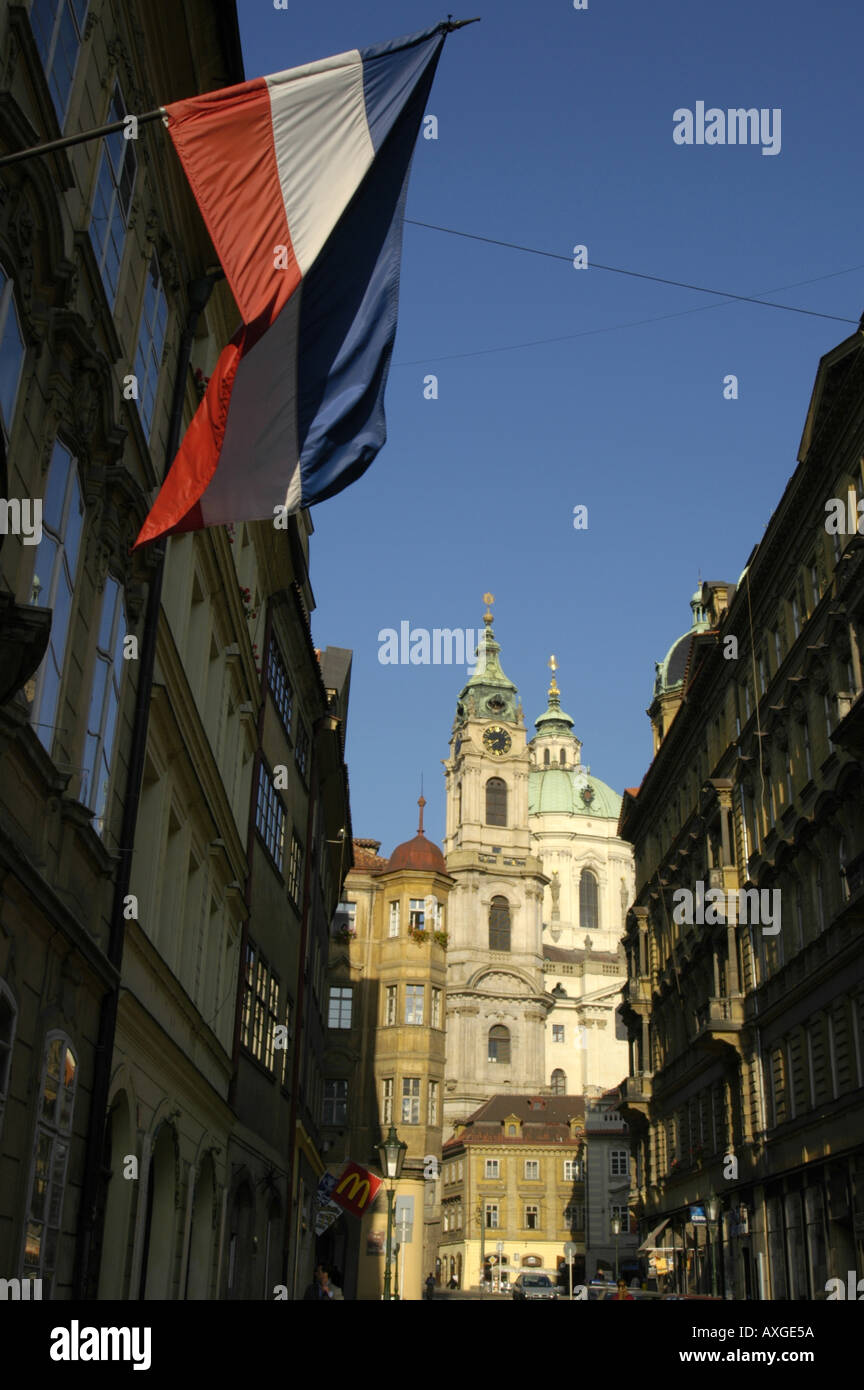 Prague, Czech flag, old city center Stock Photo