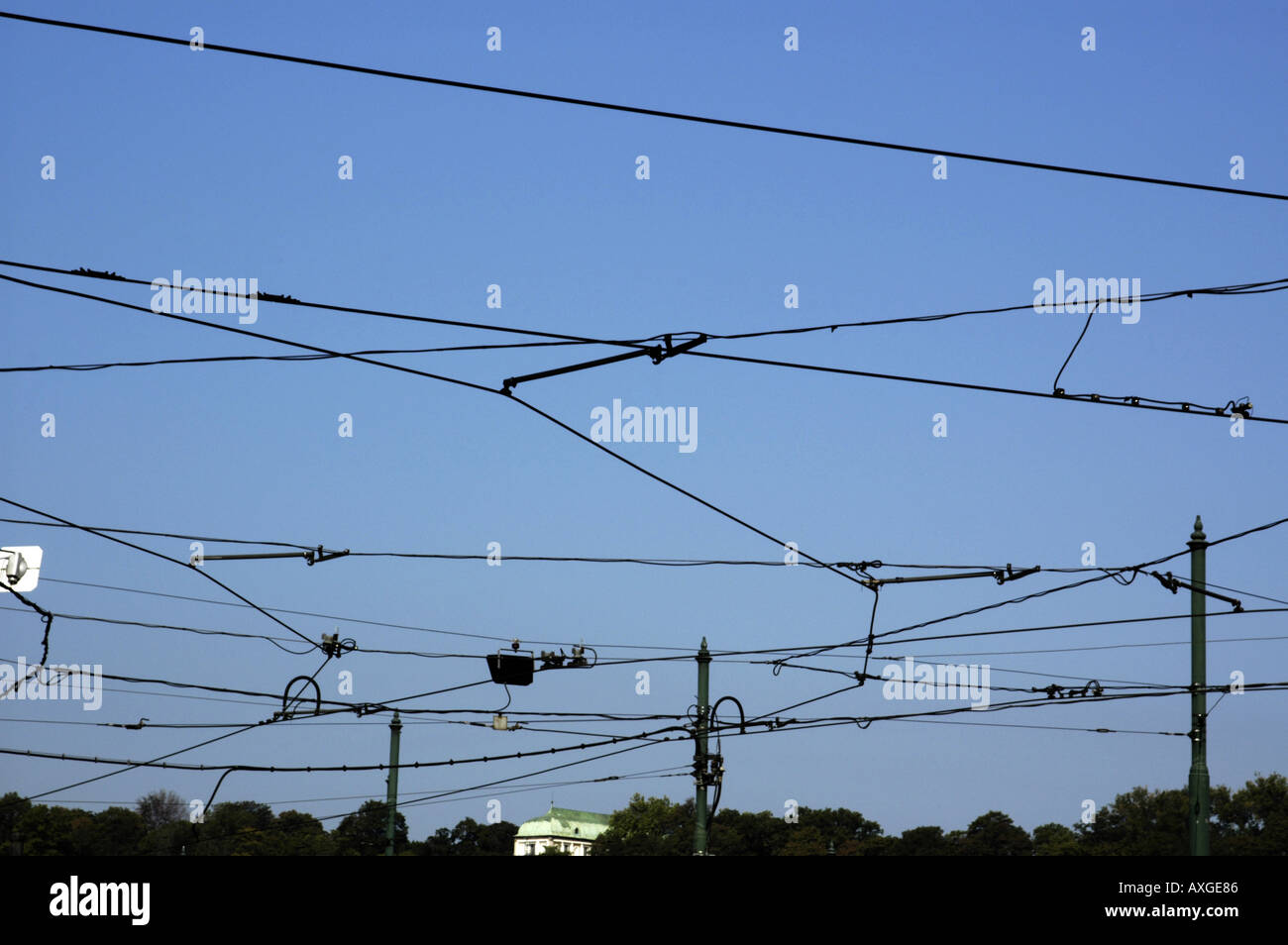 Prague, aerial contact lines Stock Photo