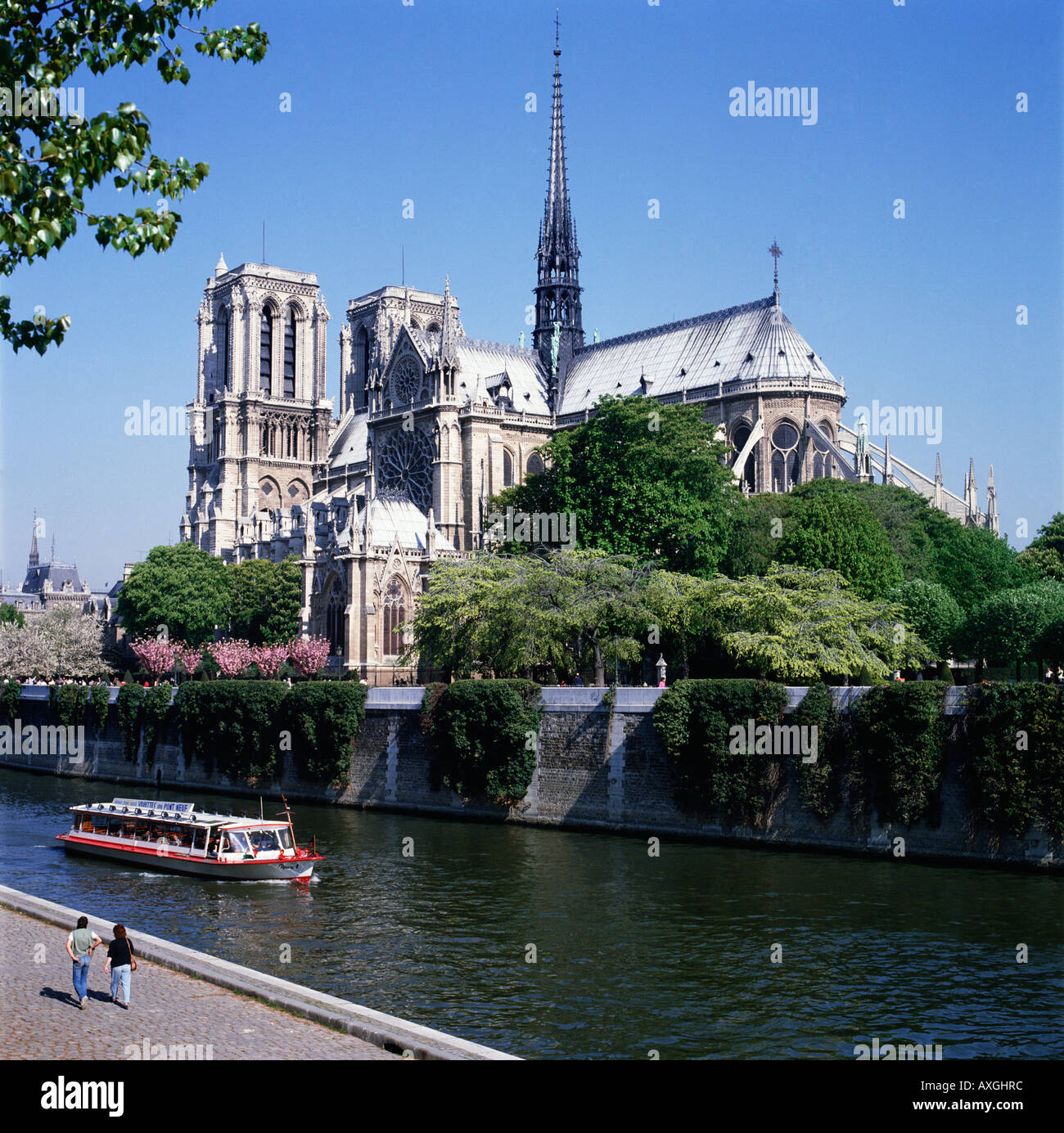 Paris France Notre Dame Cathedral on the banks of the river Seine Stock Photo