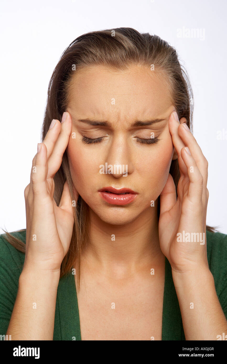 Woman with Headache Stock Photo