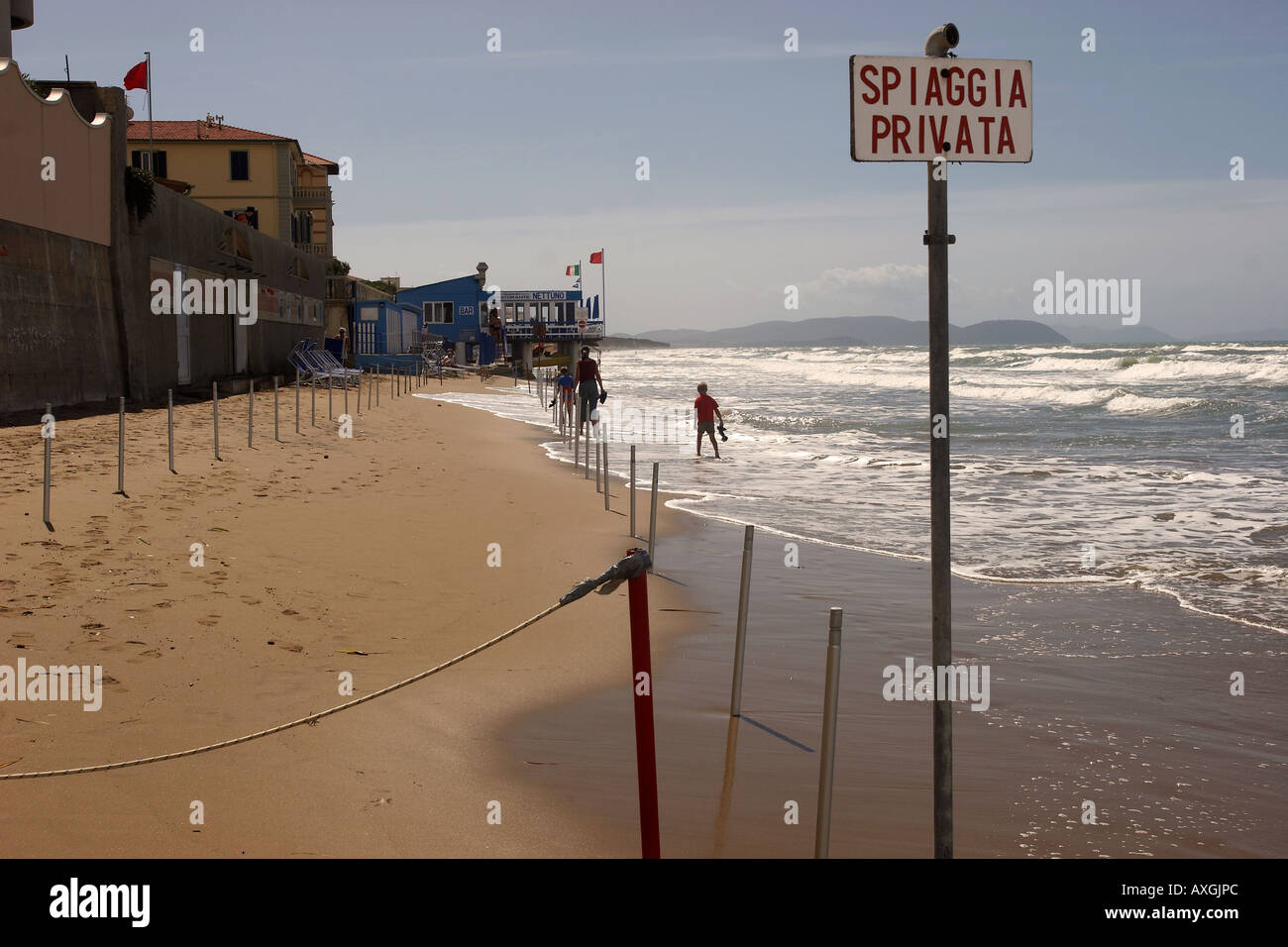 Spiaggia Privata, Private Beach sign on a, St Vincenzo Tuscany Stock Photo