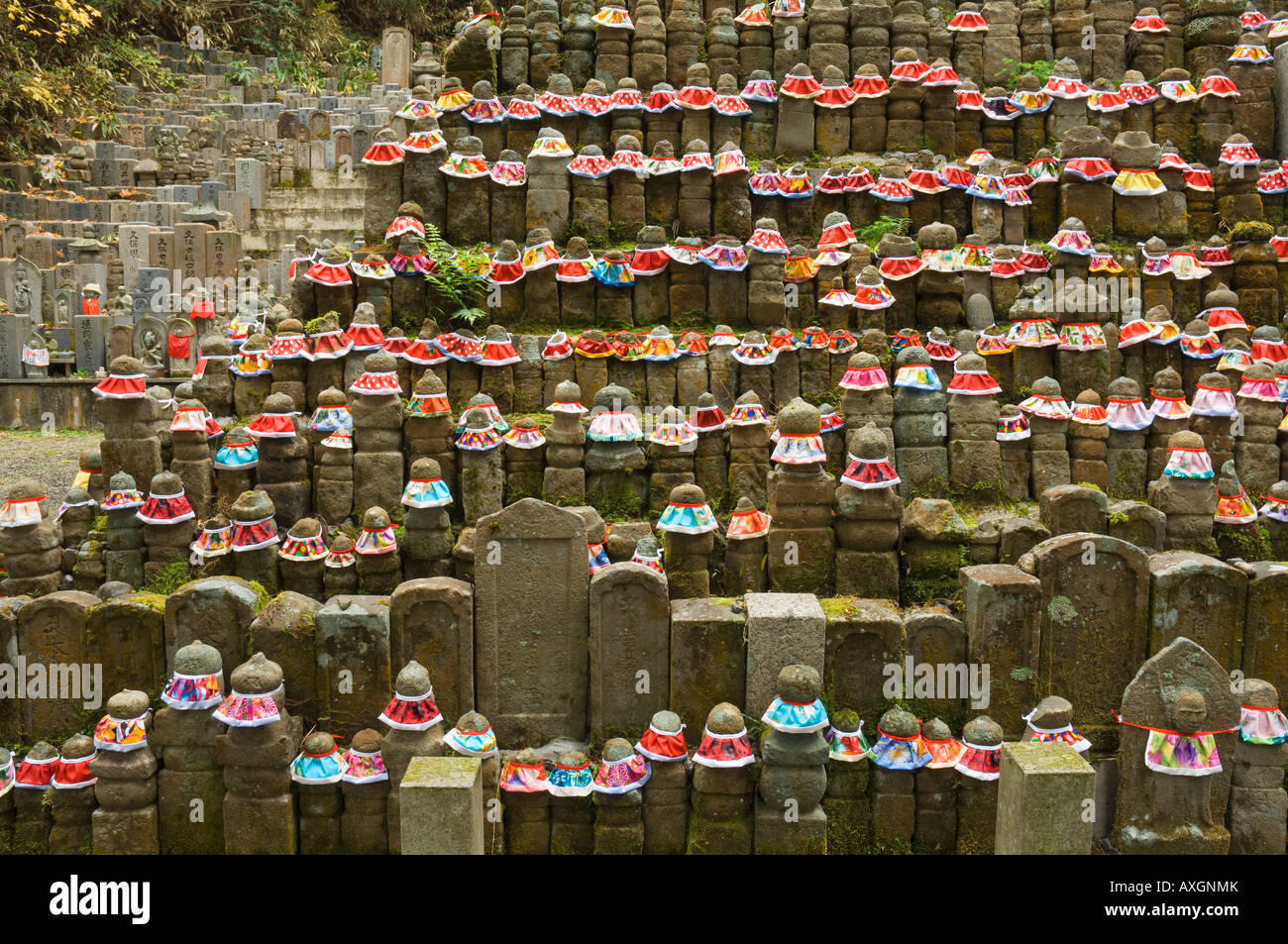 Statues in Graveyard, Kansai, Honshu, Japan Stock Photo
