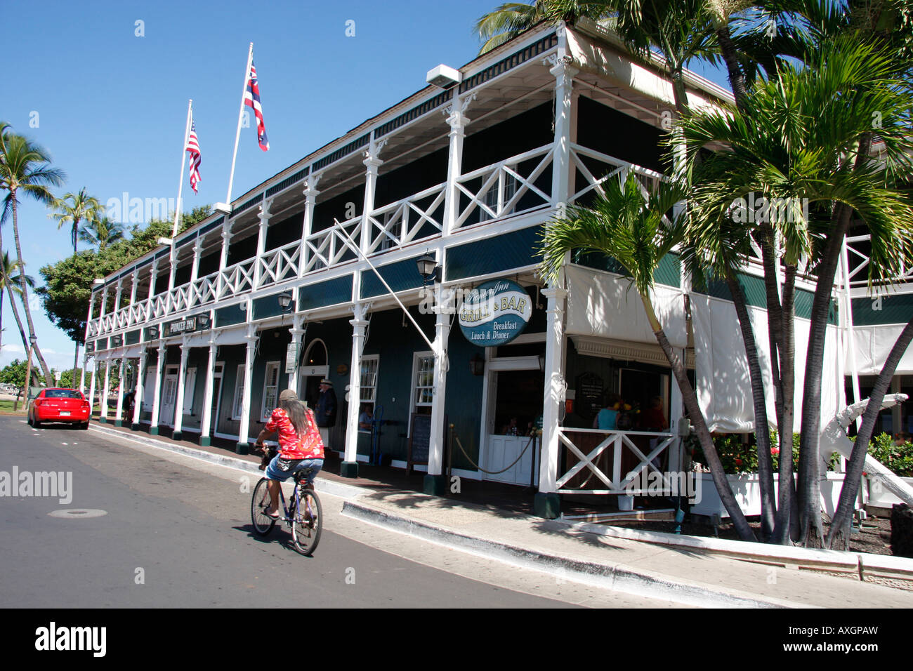 PIONEER INN, BUILT IN 1901, IS A HISTORIC HOTEL IN  LAHAINA, MAUI ISLAND ,HAWAII Stock Photo