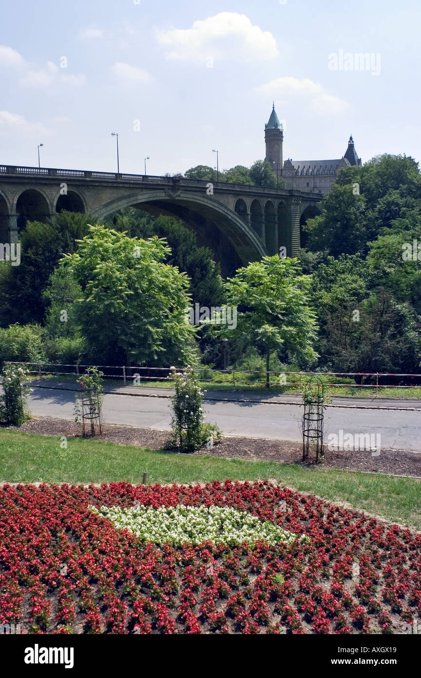 Pétrusse garden and Adolphe bridge in Luxembourg Stock Photo
