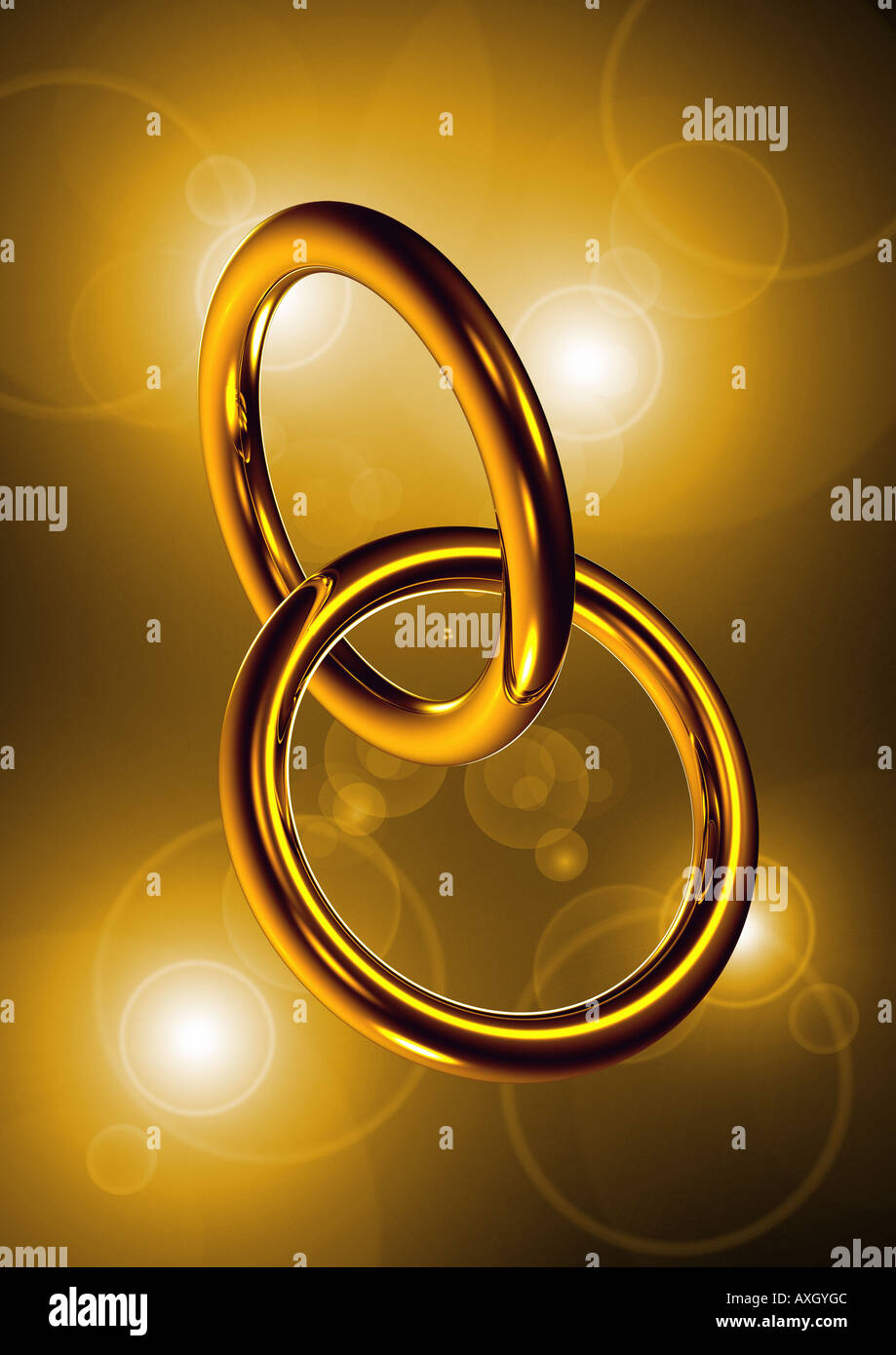 2 rings symbol for marriage fusion 2 Ringe ineinander verschränkt Symbol  für Fusion Heirat Stock Photo - Alamy