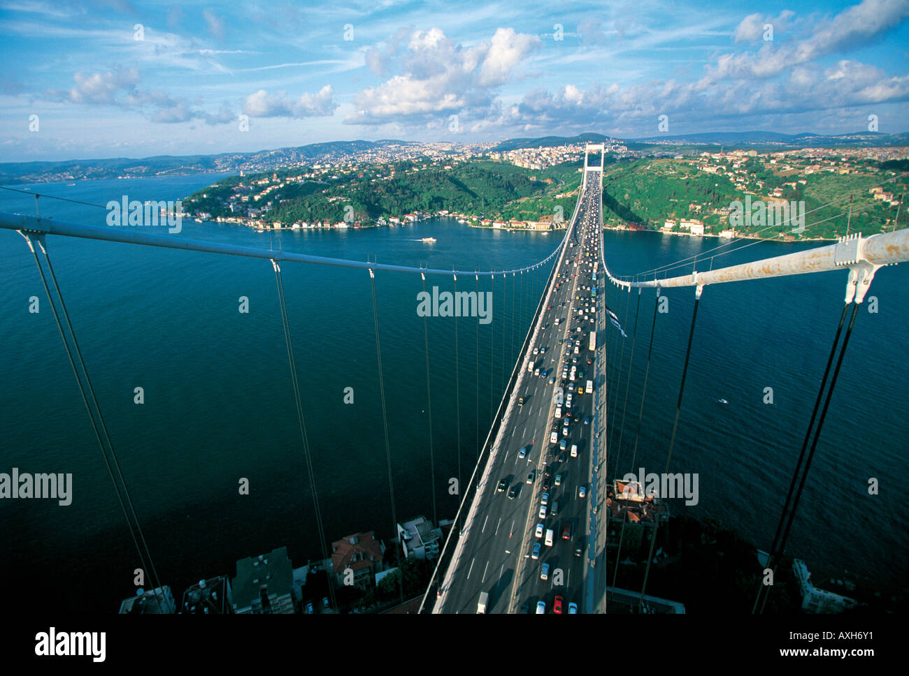 Fatih Sultan Mehmet Bridge over Bosphorus Strait Istanbul Turkey Stock Photo