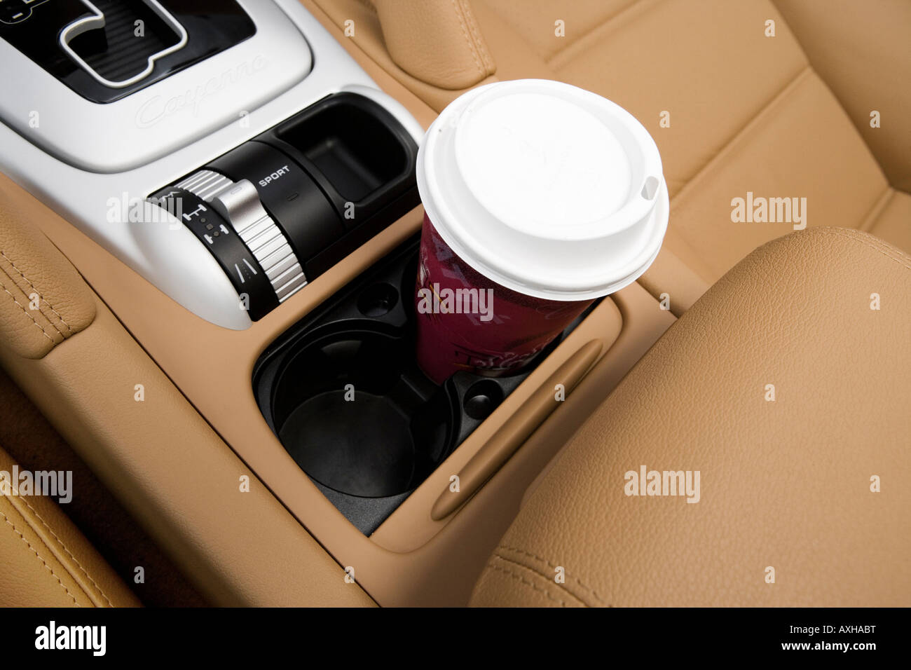 2008 Porsche Cayenne S in Black Cup Holder with Prop Stock Photo Alamy