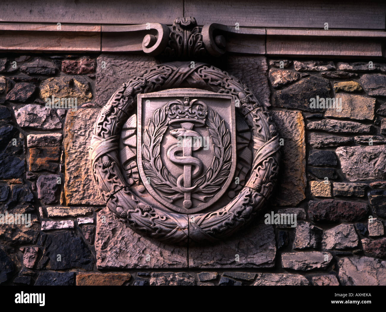 Stone carving detail within the walls of Edinburgh Castle, Scotland Stock Photo