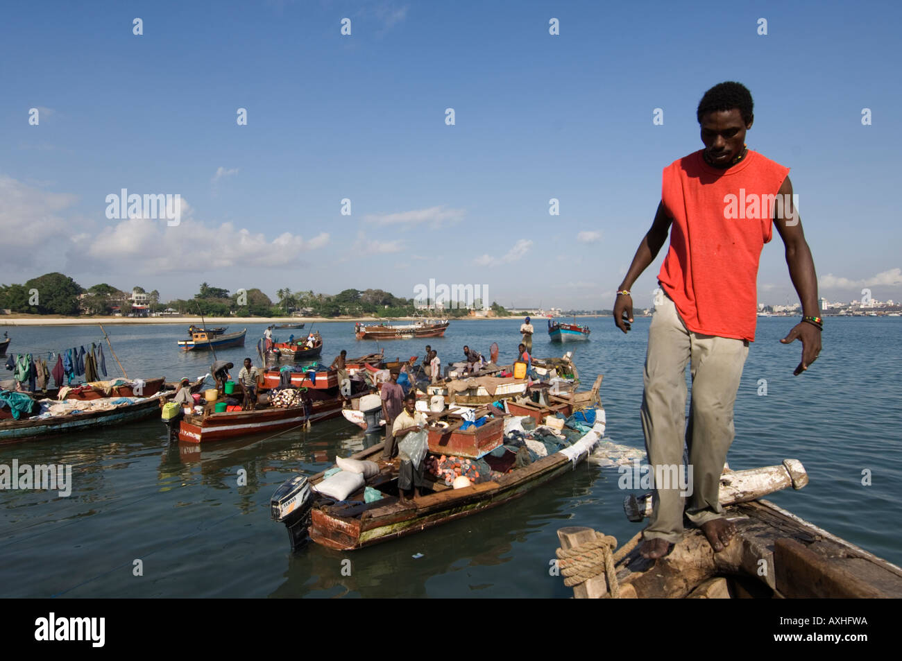 Tanzania Dar es Salaam fishing boats at Kigamboni peninsula south of