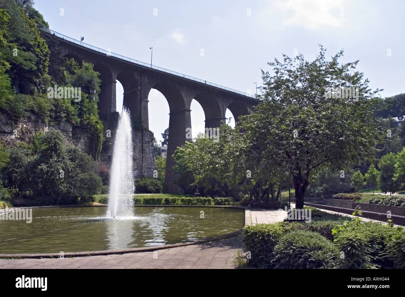 Pétrusse garden and Adolphe bridge in Luxembourg Stock Photo